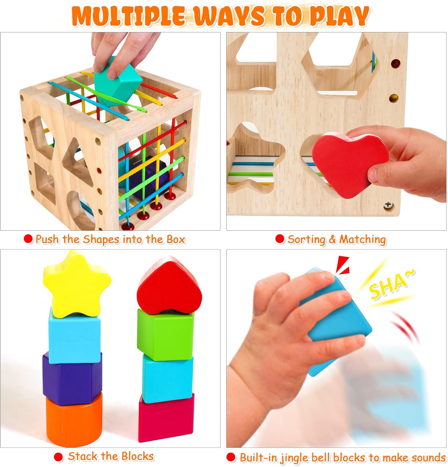 Jeu de tri Montessori Hellowood pour enfants dès 1 an : optimisez leur motricité avec notre cube à emboîter – Image 3