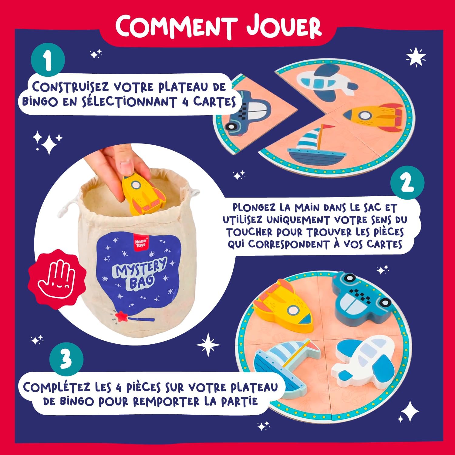 Jeu sensoriel Montessori Nene Toys : Reconnaissance tactile pour enfants 3+ – Image 3