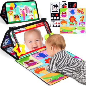 Jouet Miroir Sensoriel Montessori pour Bébé 0-12 Mois avec Anneau de Dentition