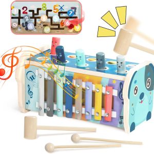 Jouet Montessori 3 en 1 : Xylophone, Banc de Marteau et Labyrinthe pour Bébé 1-3 ans