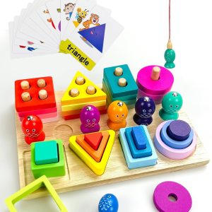 Jouet Montessori 4 en 1 pour enfants de 2 à 3 ans : empilage, tri, pêche et éducation