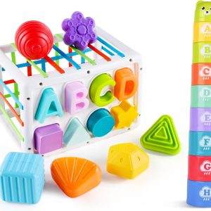 Jouet bébé Montessori 2 en 1 : tasses empilables et cube d&rsquo;activité