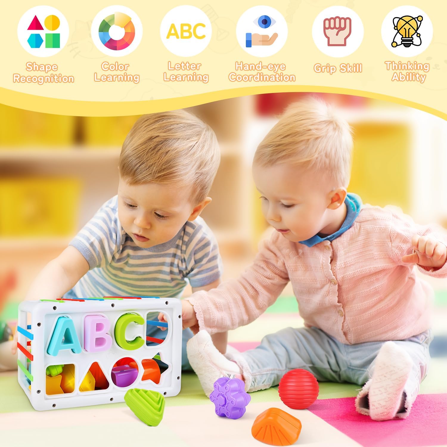 Jouet bébé Montessori 2 en 1 : tasses empilables et cube d’activité – Image 3