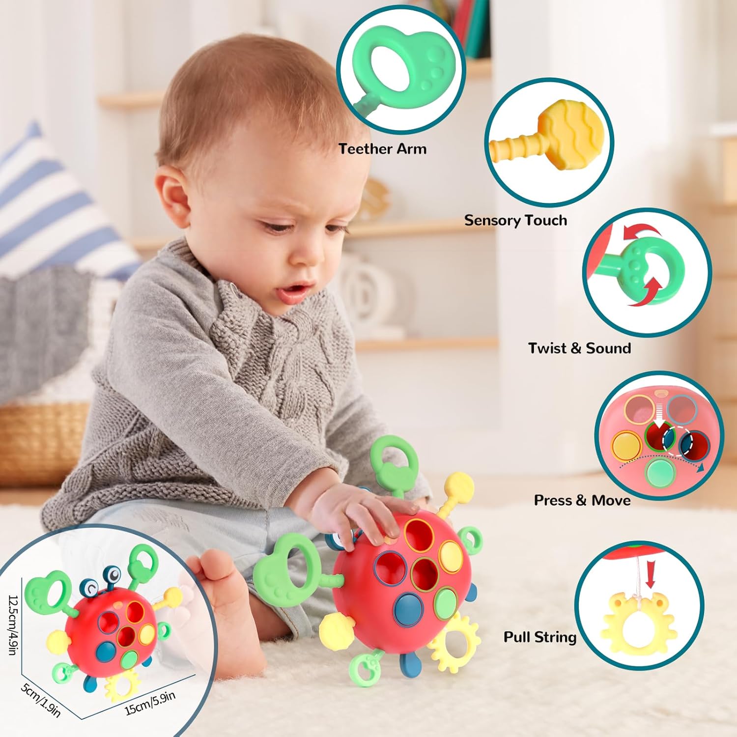 Jouet bébé Montessori 5 en 1 : éveil et jeux sensoriels pour 1 à 3 ans – Image 3