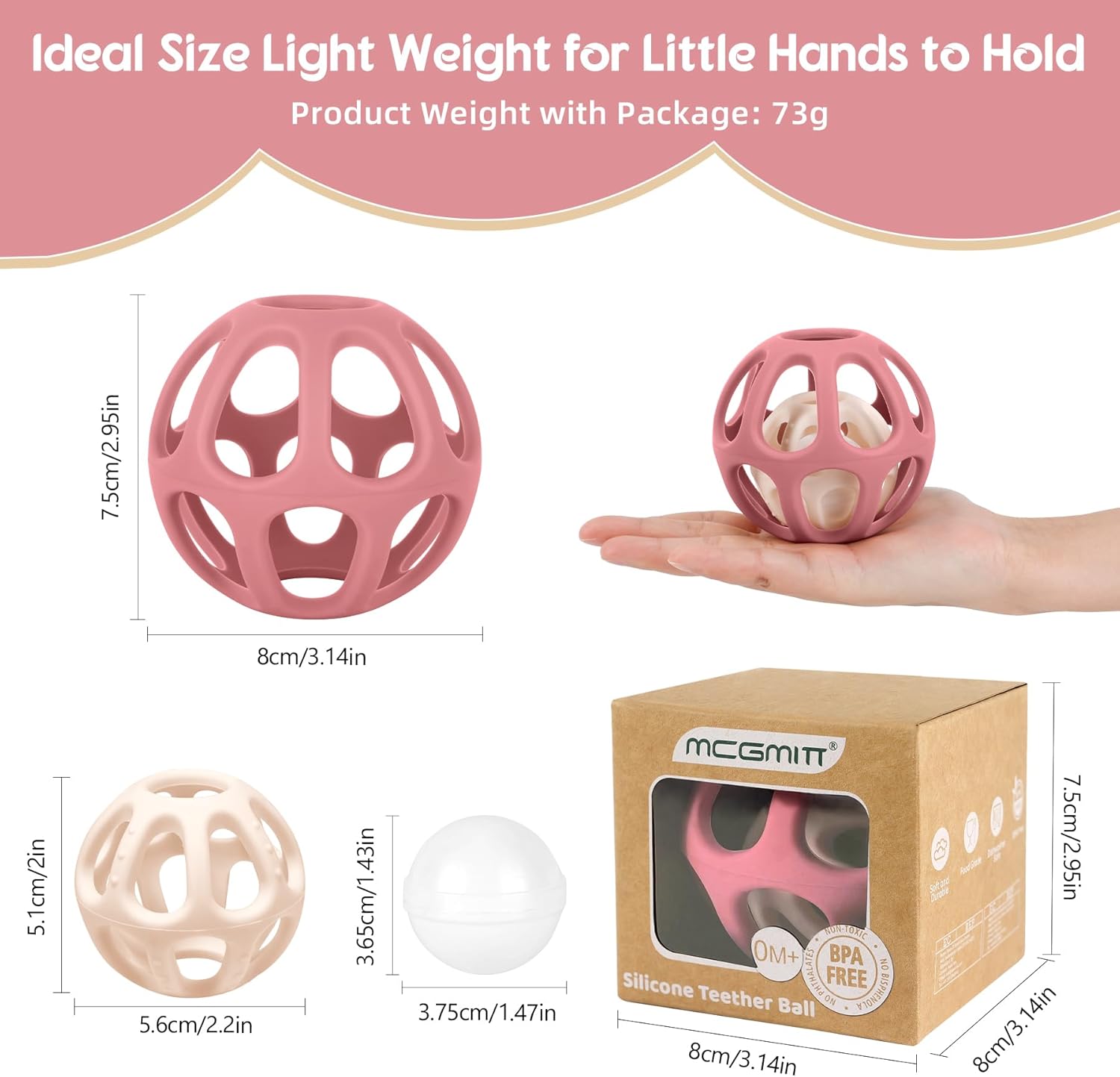 Jouet de dentition bébé balle sensorielle montessori sans BPA – Image 2