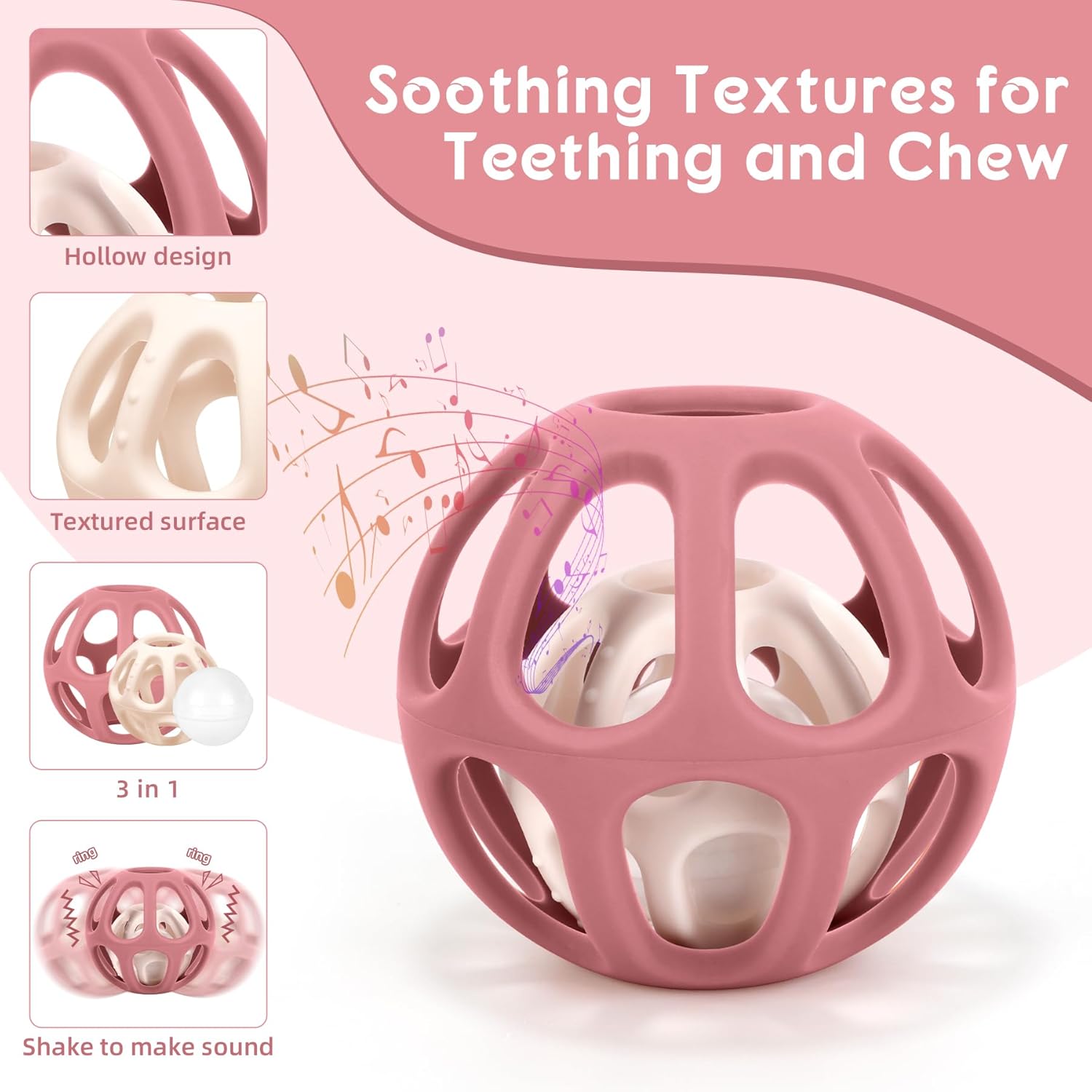 Jouet de dentition bébé balle sensorielle montessori sans BPA – Image 4