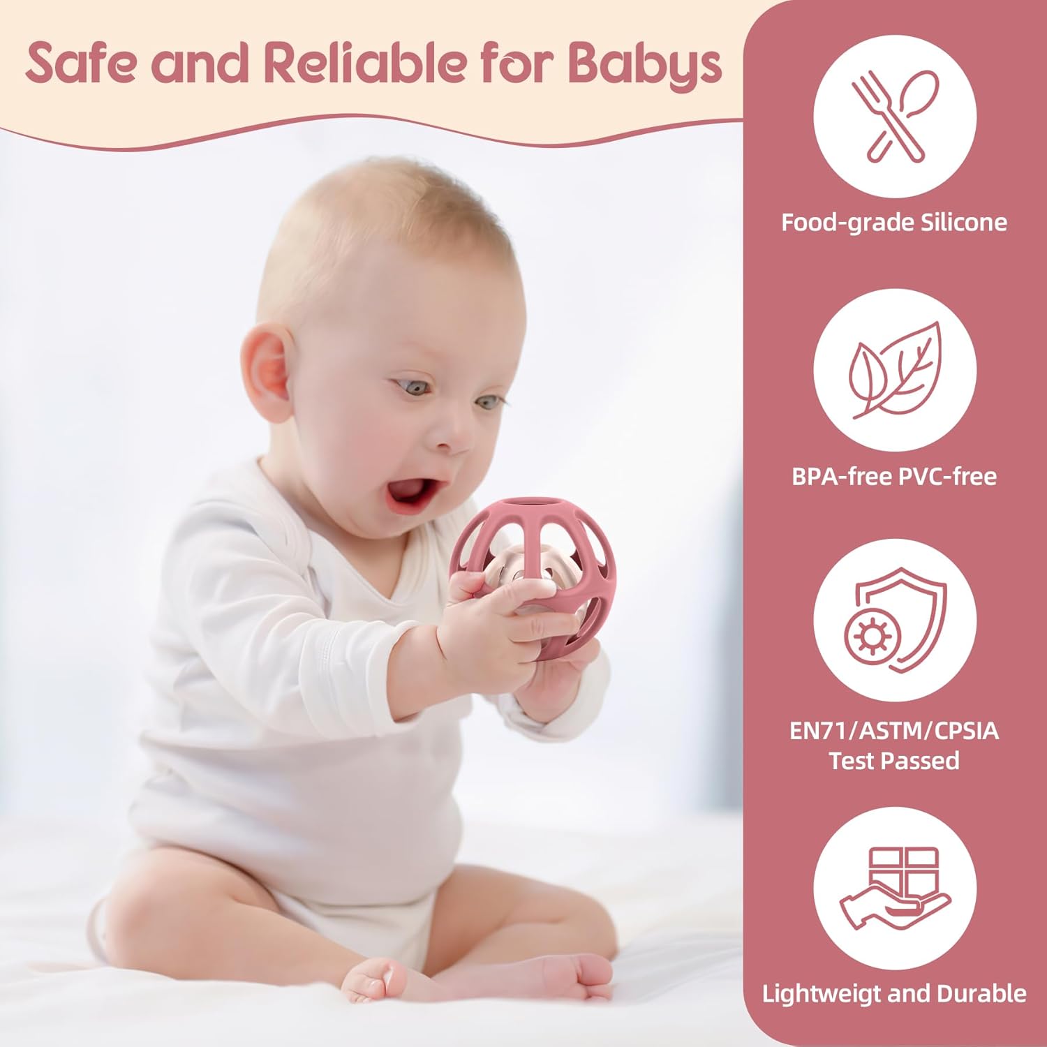 Jouet de dentition bébé balle sensorielle montessori sans BPA – Image 6