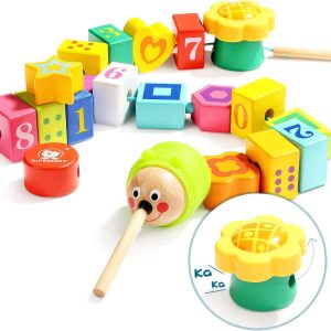 Jouet de laçage Montessori en bois pour l&rsquo;apprentissage motrice des enfants de 2 ans