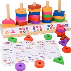 Jouet en bois Montessori GOLDGE 57PCS : tri de formes et couleurs pour enfants de 2 à 4 ans