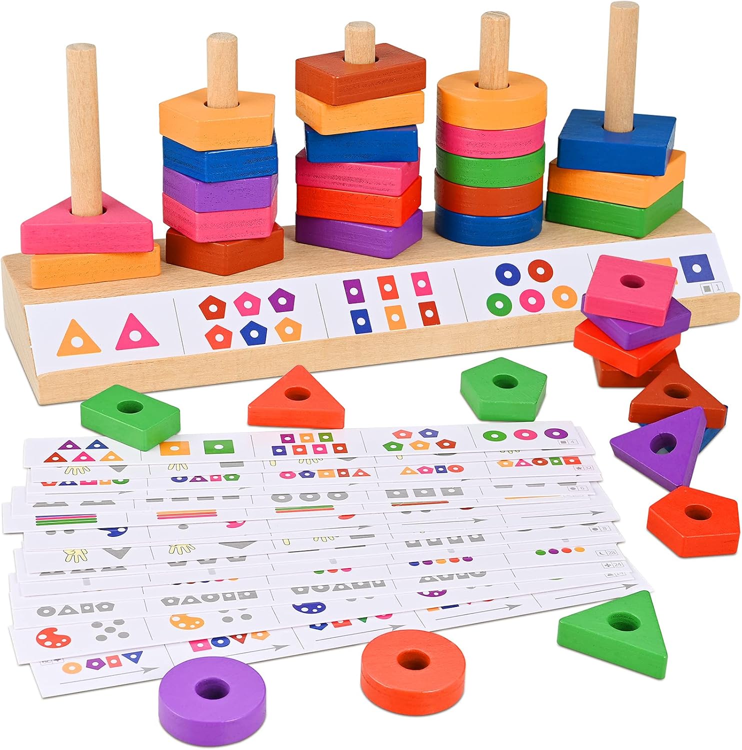 Jouet en bois Montessori GOLDGE 57PCS : tri de formes et couleurs pour enfants de 2 à 4 ans