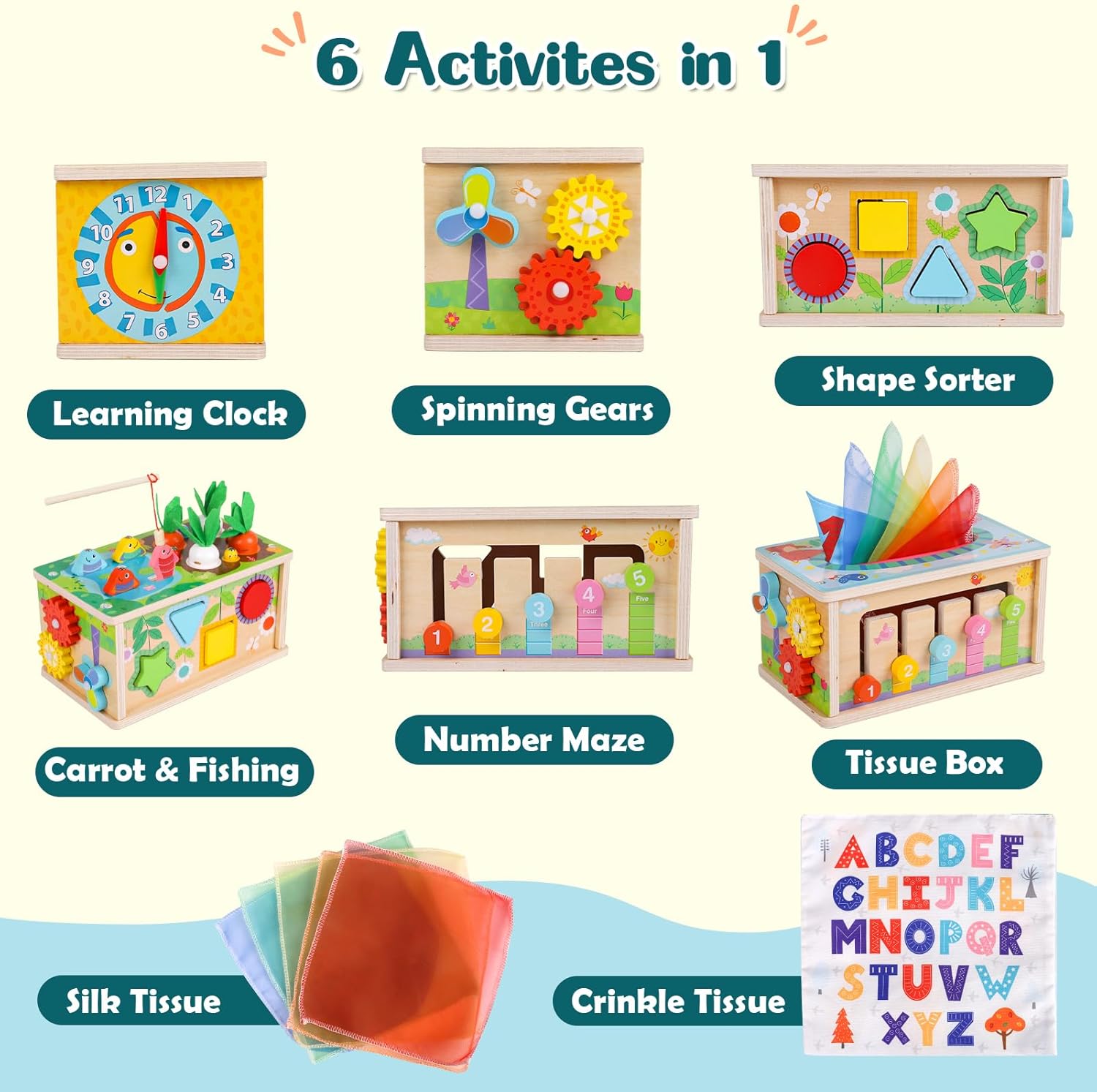 Jouet montessori en bois 6 en 1 pour éveil et motricité bébé 1-3 ans – Image 2