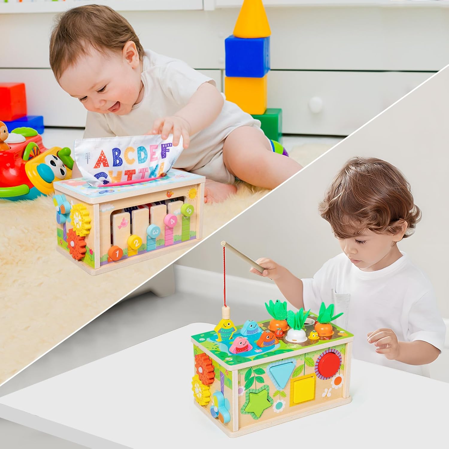 Jouet montessori en bois 6 en 1 pour éveil et motricité bébé 1-3 ans – Image 4