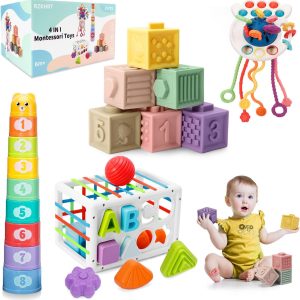Jouet sensoriel Montessori 4 en 1 pour bébé de 6 à 12 mois