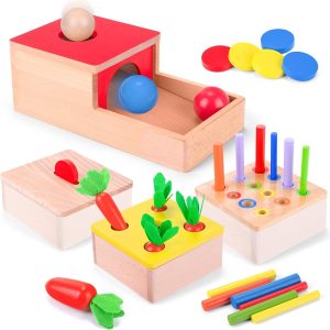 Jouets Montessori en bois pour bébé : éveil sensoriel 10-36 mois