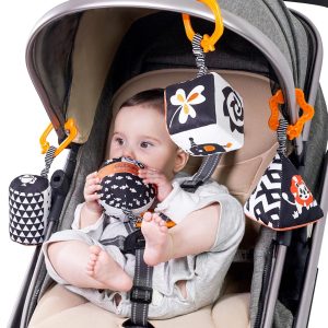 Jouets en peluche noirs et blancs pour poussette bébé 0-12 mois