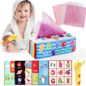 Jouets sensoriels Montessori ONLYFUN pour bébé 6-36 mois : boîte de mouchoirs avec chiffons colorés
