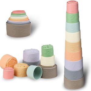 Jouets sensoriels Montessori pour bébé : dentition et empilage, 6-12 mois