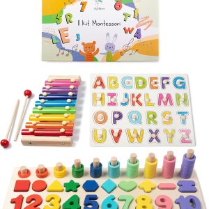 Kit de Jeux Éducatifs Montessori en Bois pour Enfants 2-5 Ans