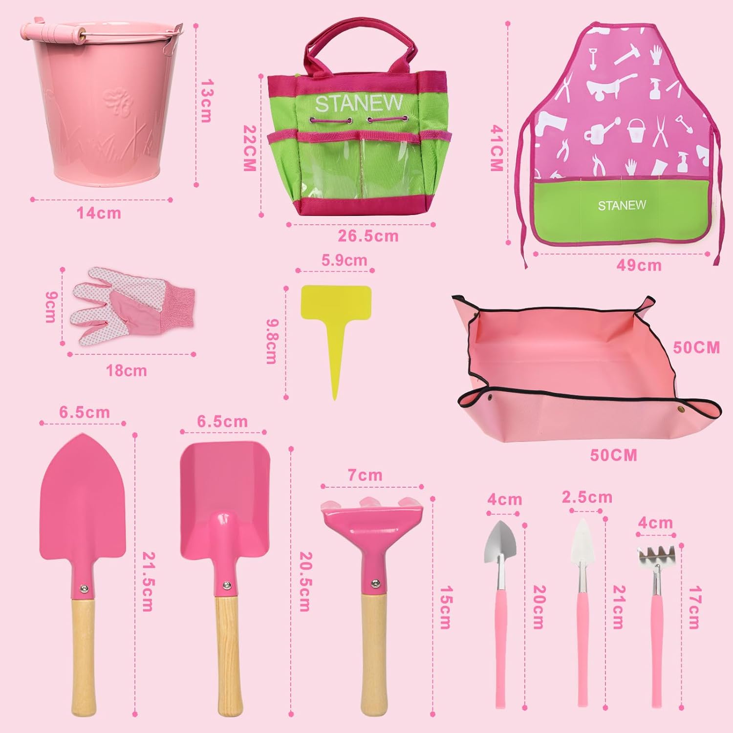 Kit de jardinage Montessori pour enfants : seau, tablier, gants, pelle et râteau – Image 3