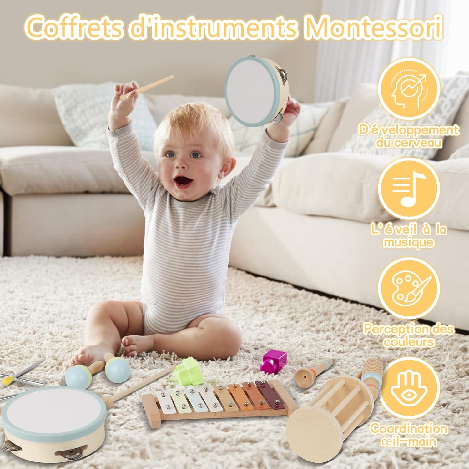 Kit musical Montessori Joellfuner pour enfants : xylophone, triangle et plus encore – Image 2