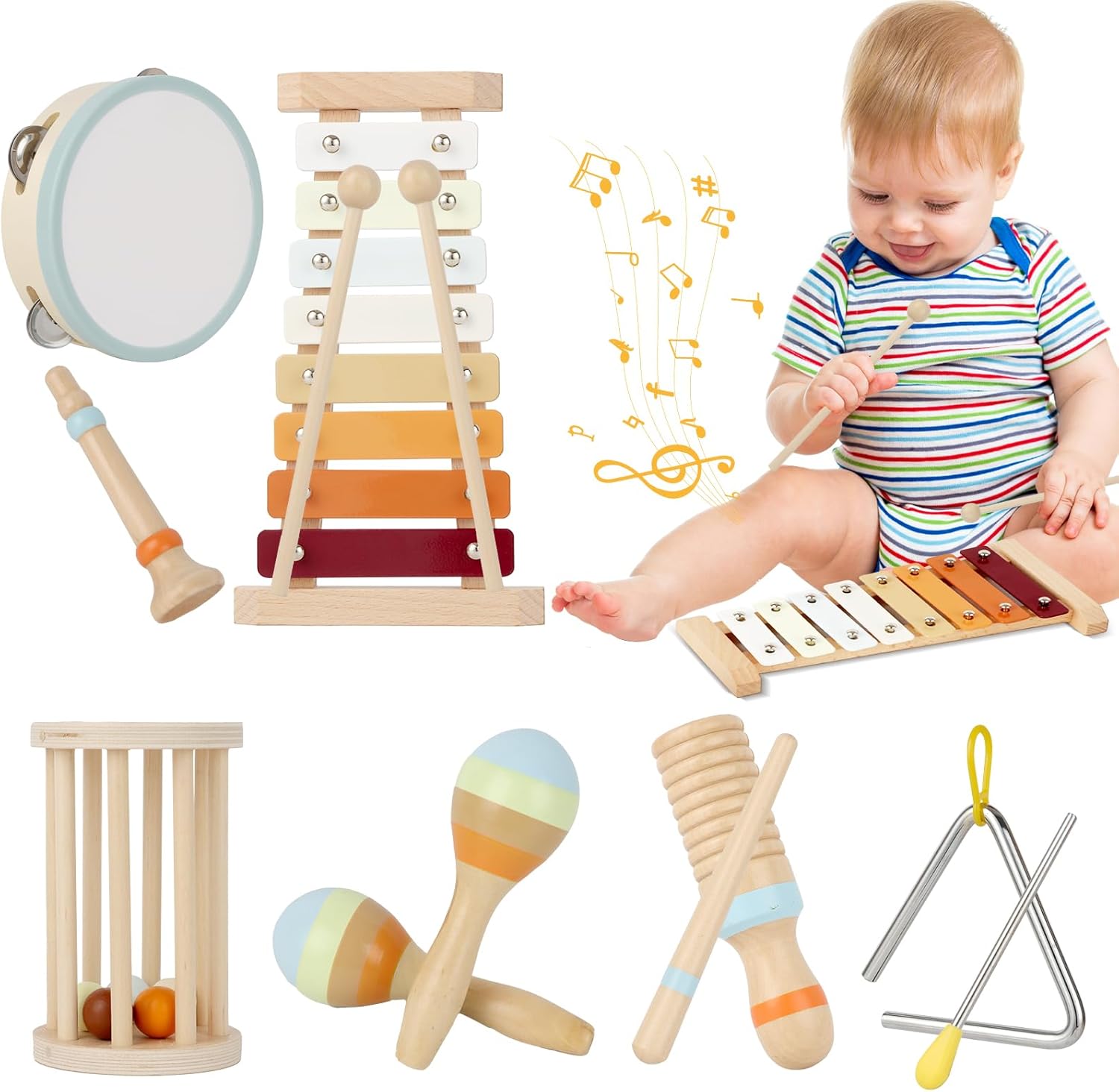 Kit musical Montessori Joellfuner pour enfants : xylophone, triangle et plus encore