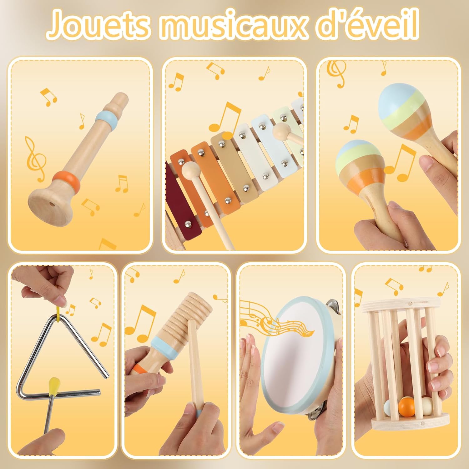 Kit musical Montessori Joellfuner pour enfants : xylophone, triangle et plus encore – Image 3