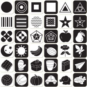 Lot de 18 cartes sensorielles Montessori noires et blanches pour nouveau-né