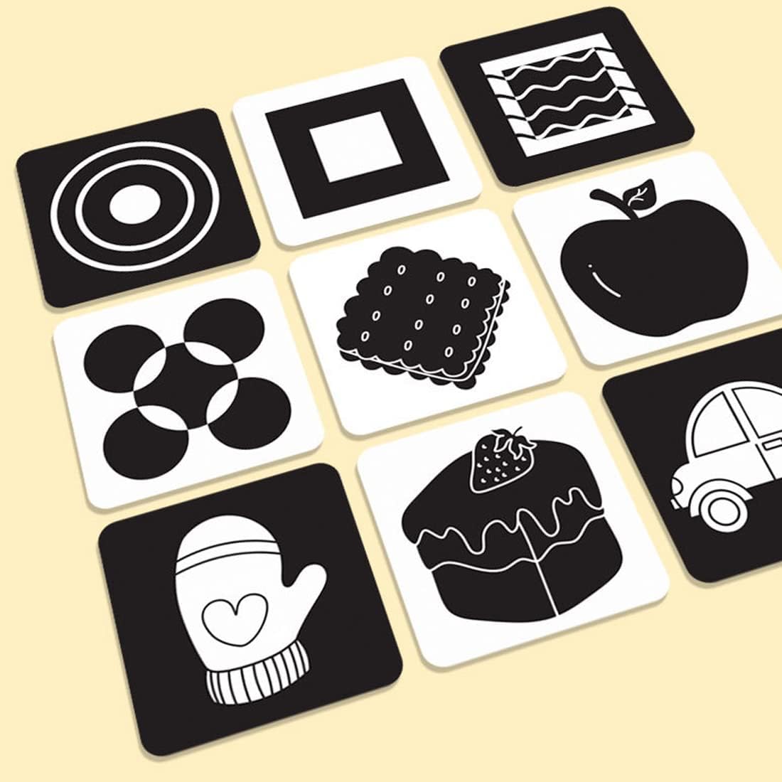 Lot de 18 cartes sensorielles Montessori noires et blanches pour nouveau-né – Image 3