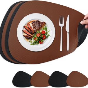 Lot de 4 sets de table Montessori en similicuir et lin, antidérapants et résistants à la chaleur
