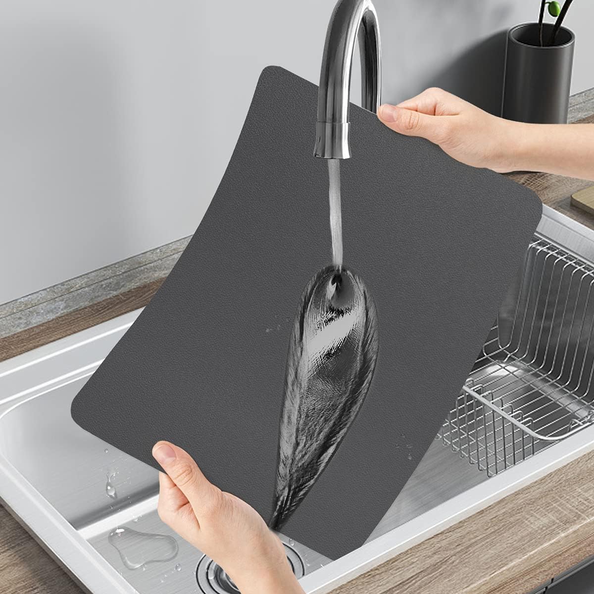 Lot de 6 sets de table Montessori en cuir PU gris foncé, lavables et résistants à la chaleur – Image 2