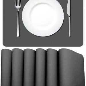 Lot de 6 sets de table Montessori en cuir PU gris foncé, lavables et résistants à la chaleur