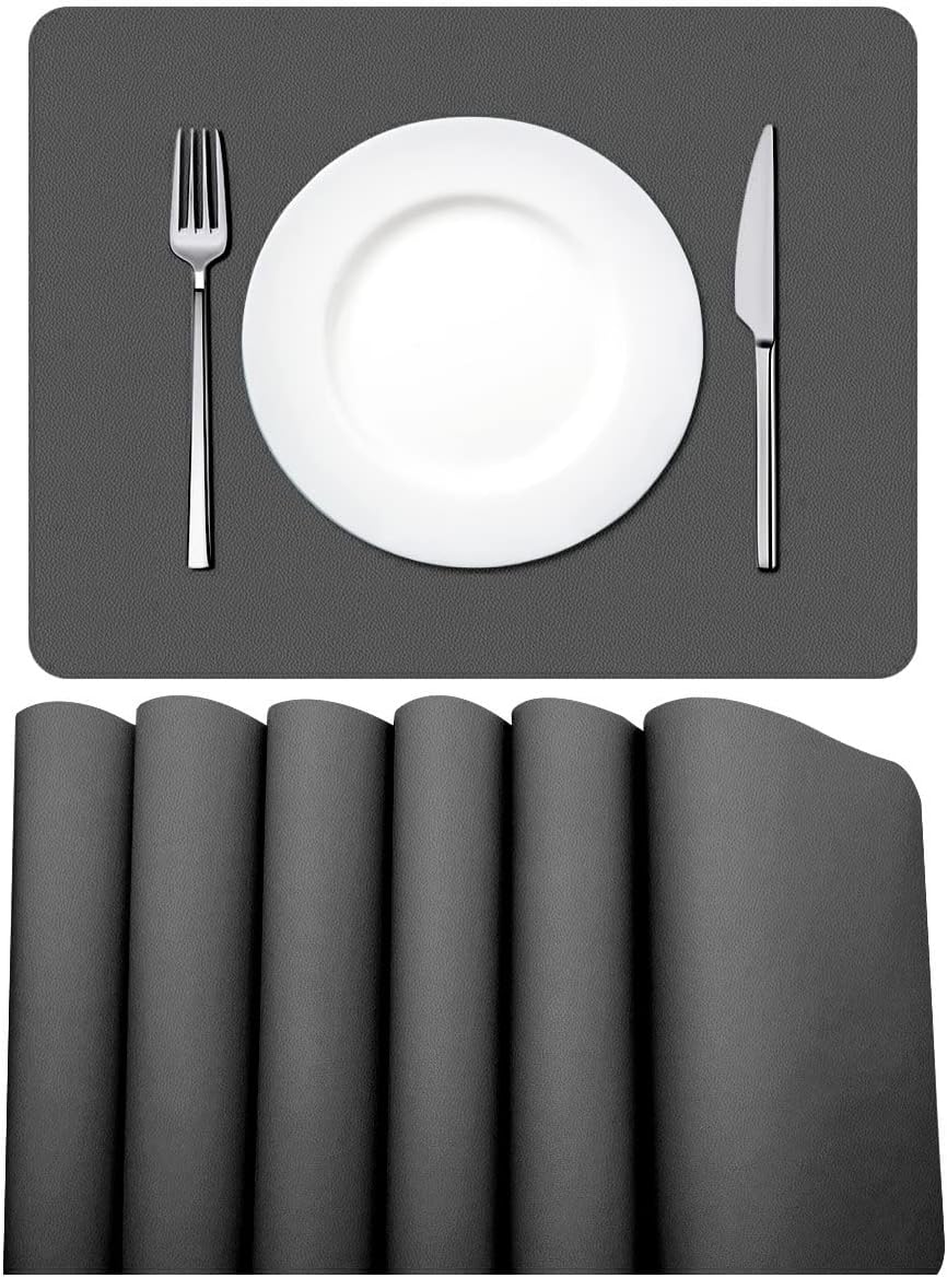 Lot de 6 sets de table Montessori en cuir PU gris foncé, lavables et résistants à la chaleur
