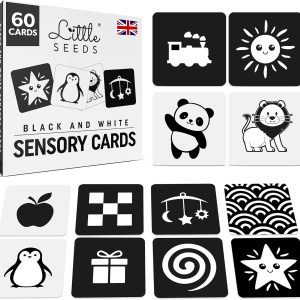 Lot de 60 cartes sensorielles Montessori pour nouveau-nés – Contraste élevé noir et blanc
