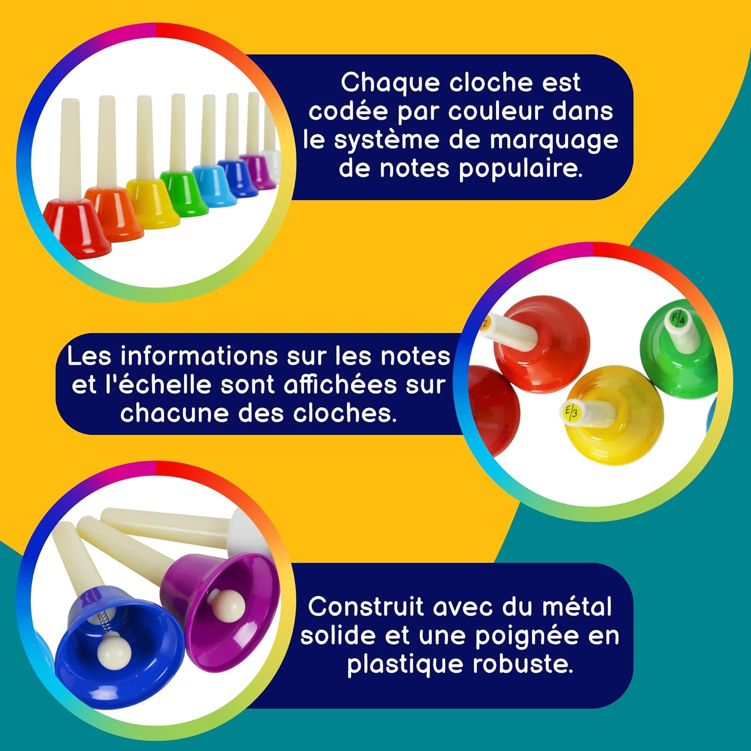 Lot de 8 cloches à main diatoniques en métal coloré – Image 2