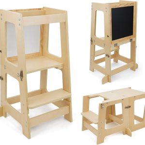 Marchepied Montessori 3 en 1 en bois naturel pour enfant