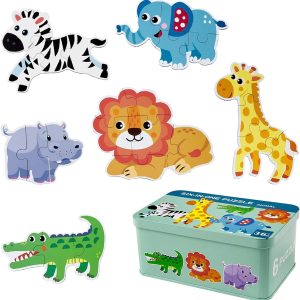 Pack de 6 puzzles Montessori en bois Comius Sharp pour enfants 1 à 4 ans – Thème Animal