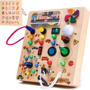 Planche d’Activité Montessori Nauotk en Bois pour Bébés 2-4 Ans avec LED