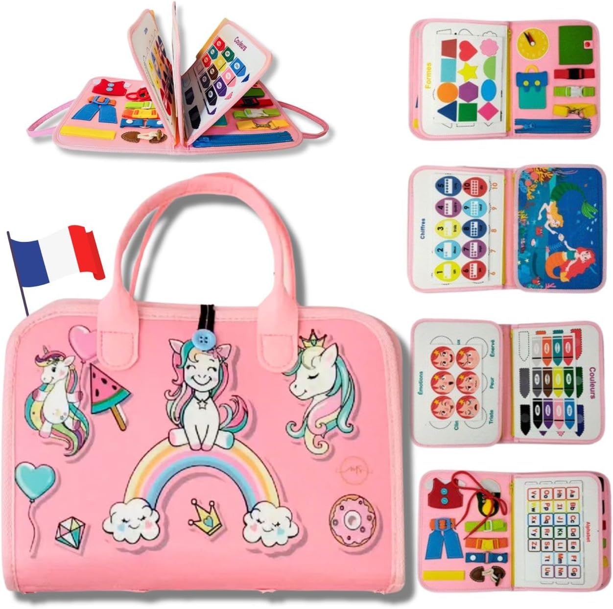 Planche d’activité Montessori « Maxromstory Busy Board » : éveil et apprentissage pour enfants avec des licornes