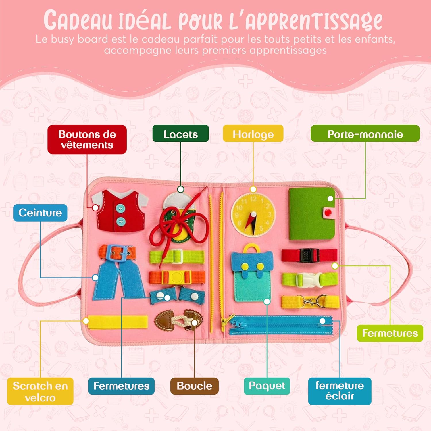 Planche d’activité Montessori « Maxromstory Busy Board » : éveil et apprentissage pour enfants avec des licornes – Image 3