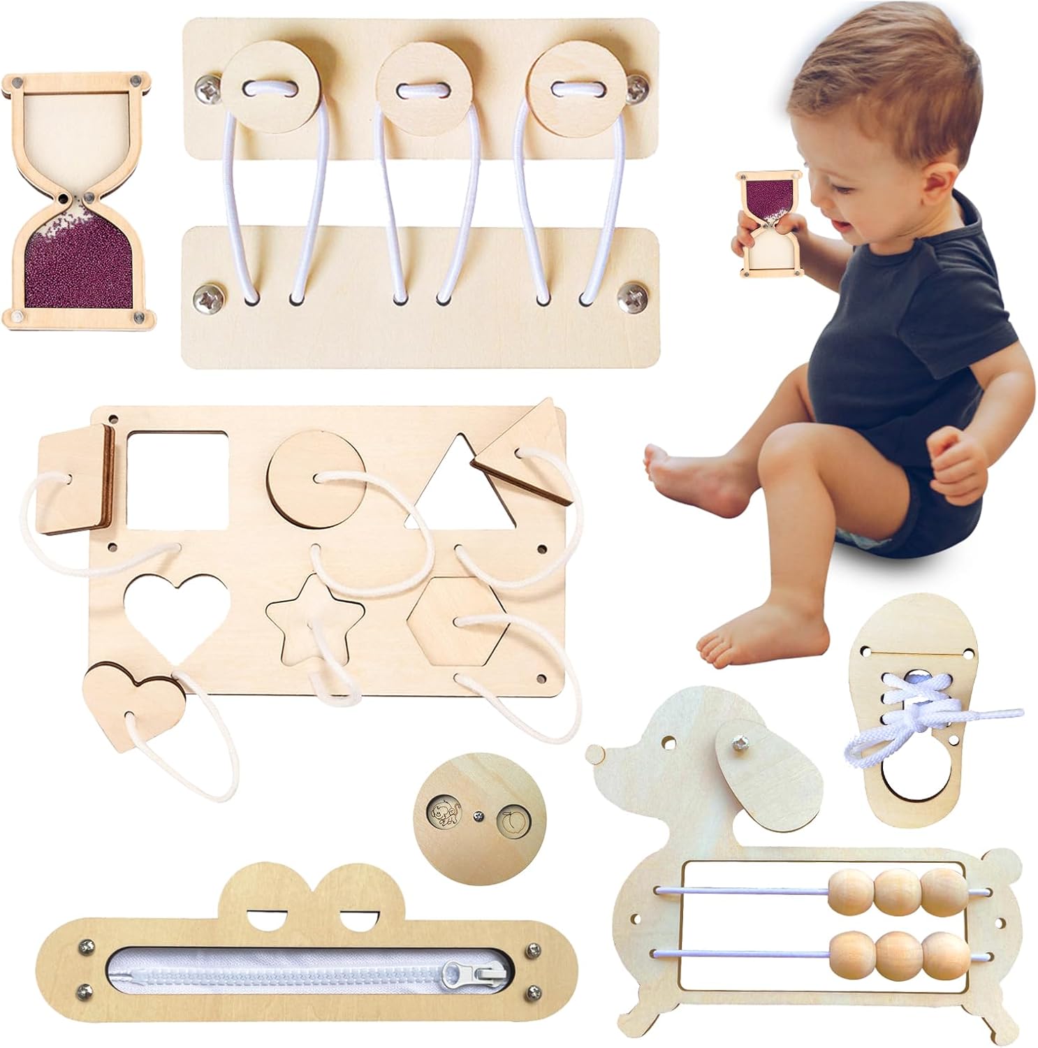 Planches d’activités Montessori Tulov pour enfants de 1 à 6 ans : Lot de 7 puzzles en bois