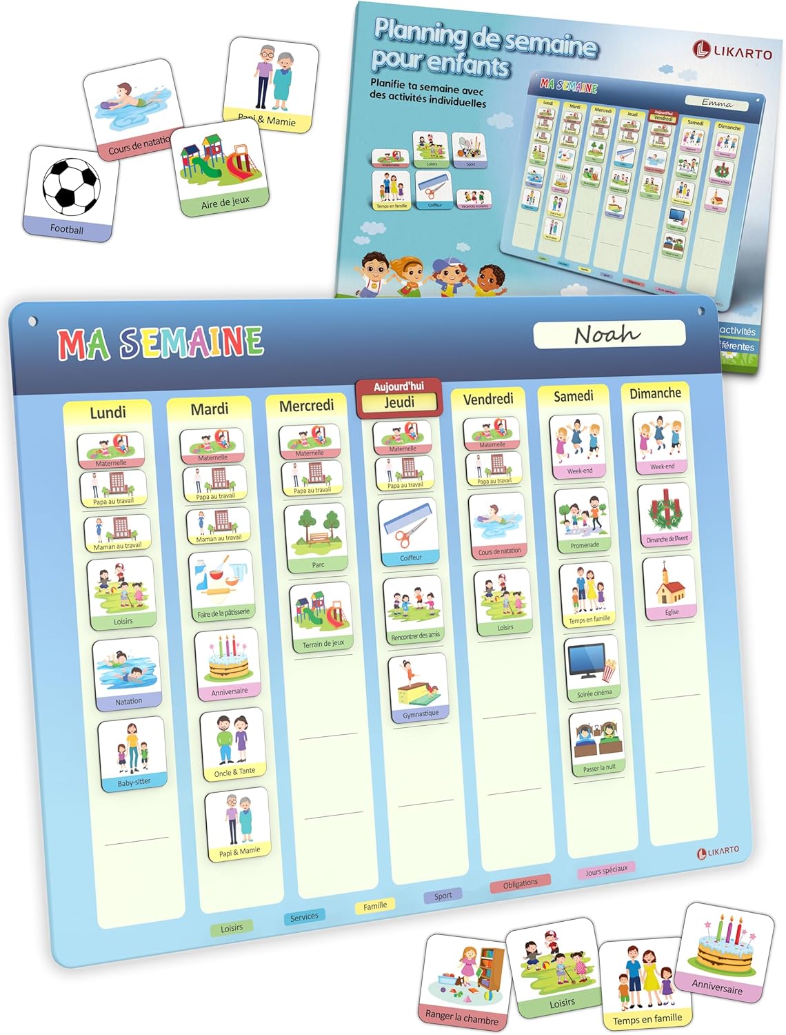 Planning de semaine Montessori Likarto pour enfants : autonomie avec 194 aimants