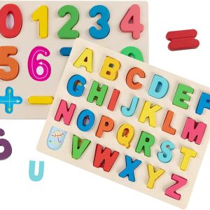 Puzzle Montessori Jacootoys : Jeu éducatif d’apprentissage Alphabet et Numéro en Bois pour Enfants