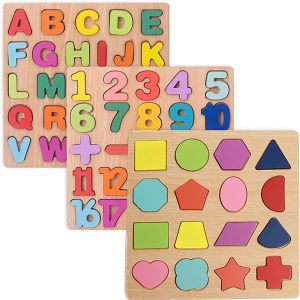 Puzzle Montessori en Bois EKKONG pour Bébé : Apprentissage Précoce des Chiffres et de l&rsquo;Alphabet