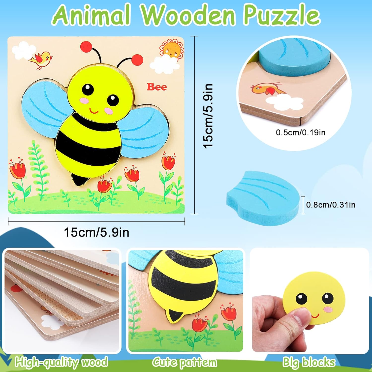Puzzle Montessori en bois 3D pour enfants : jouet éducatif d’apprentissage – Image 2