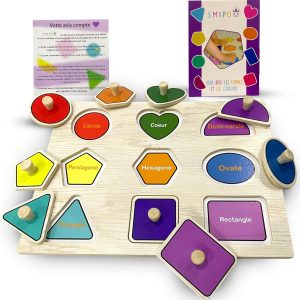 Puzzle Montessori en bois : apprentissage des formes et couleurs pour bébés et enfants