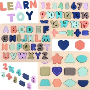 Puzzle Montessori en bois pour enfants : apprentissage ludique des chiffres et de l’alphabet