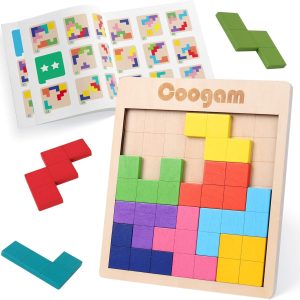 Puzzle Tangram Montessori en bois Coogam : 60 défis pour l&rsquo;éducation STEM 3D