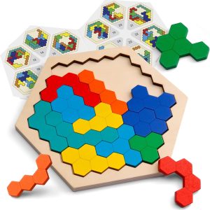 Puzzle en bois Coogam : casse-tête hexagonal Montessori pour tous les âges