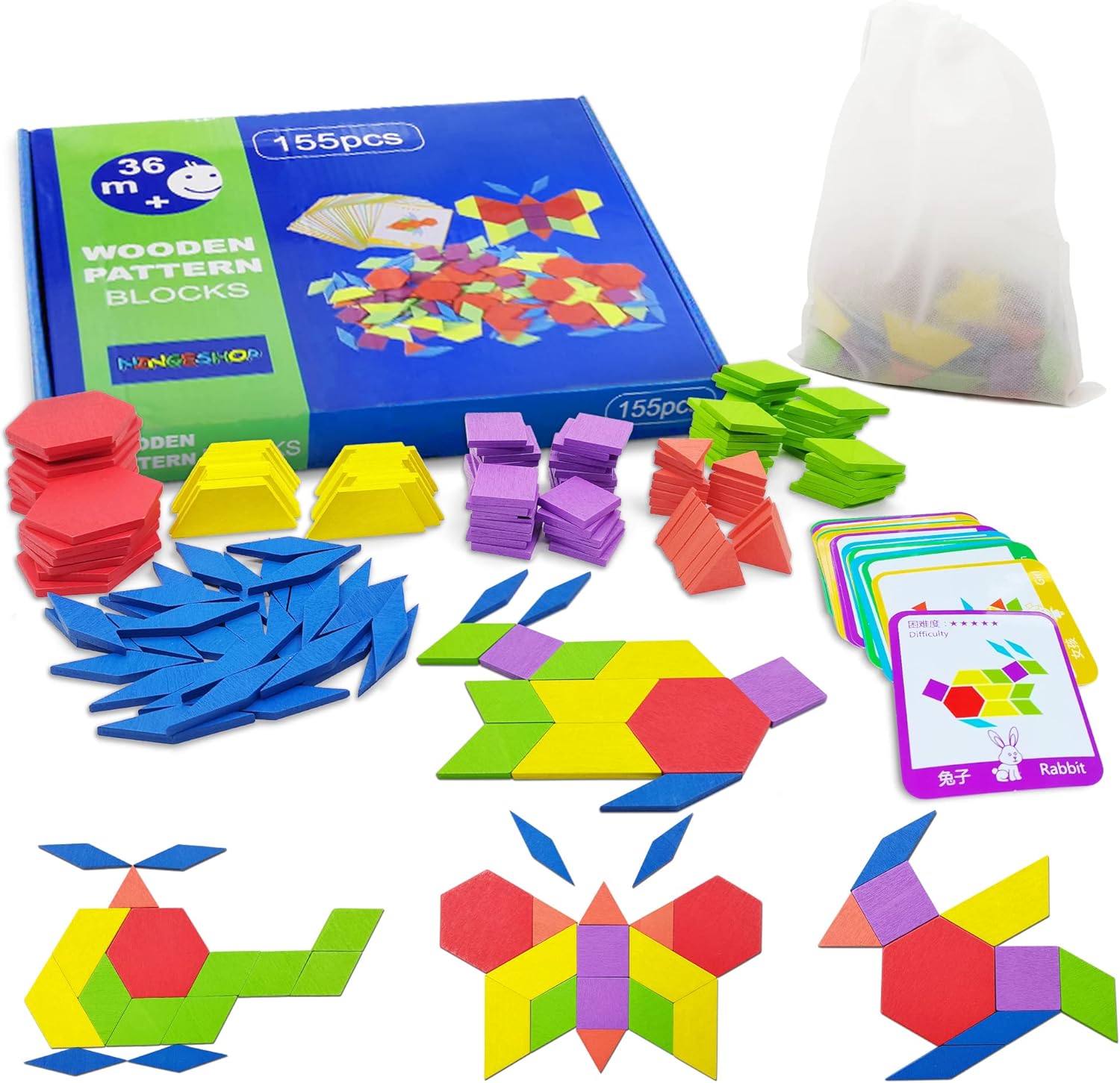 Puzzle en bois Montessori Tangram : jouet éducatif pour enfants avec 130 pièces géométriques