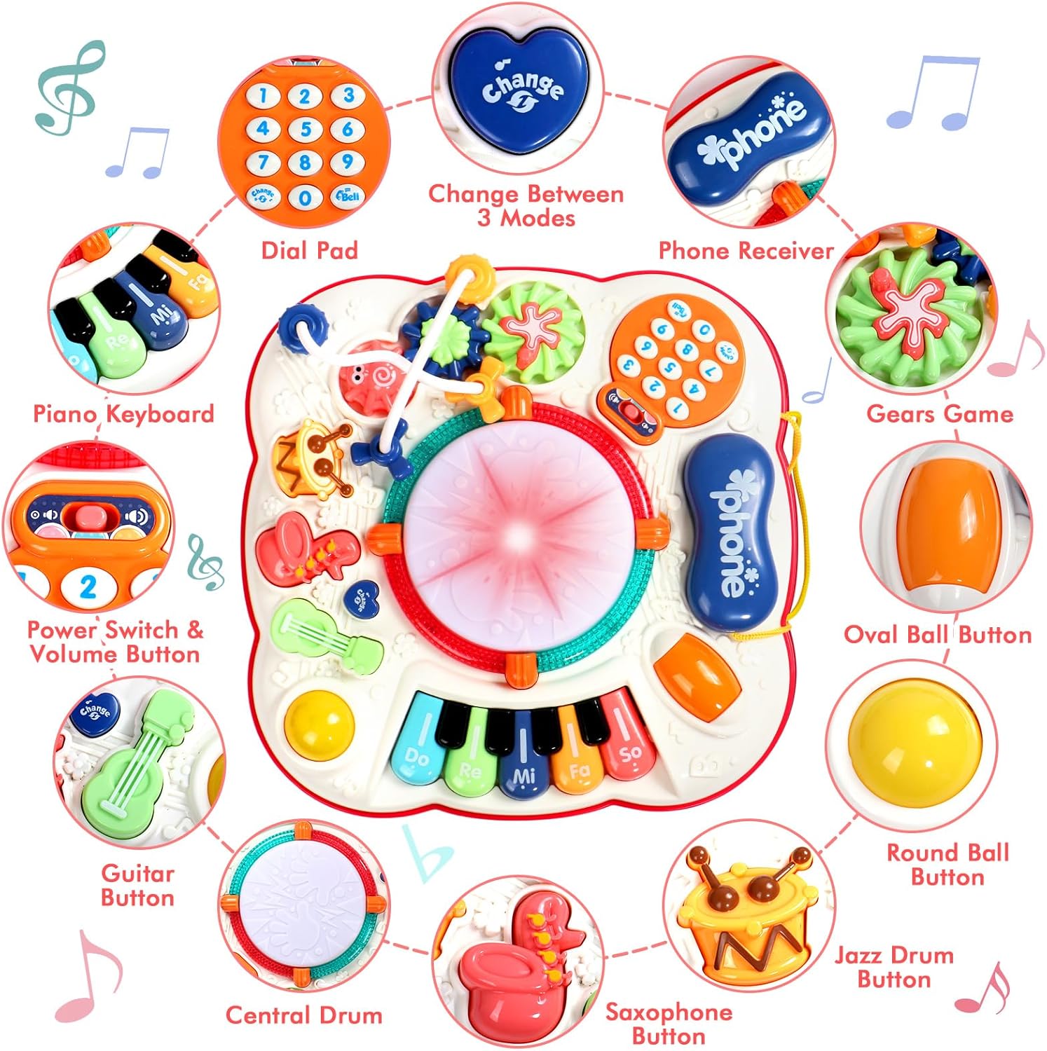 Table d’activité Montessori pour bébé 1-2-3 ans : jouet éducatif avec lumières et musique – Image 2